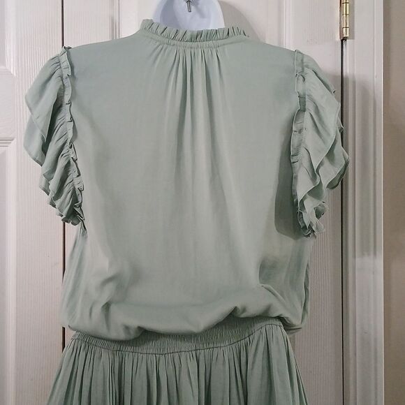 Mustard Seed light mint smocked waist layered mini dress super soft Sz S - Picture 6 of 8